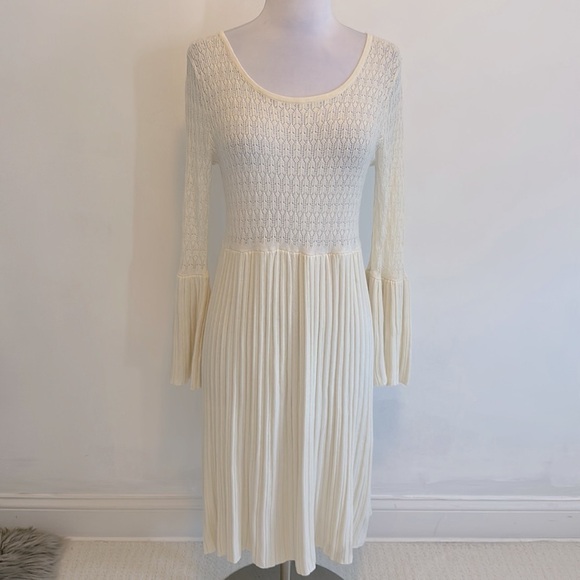Sundance Josalyn Ivory Crochet Bell Sleeve Sweater Dress - Picture 2 of 9